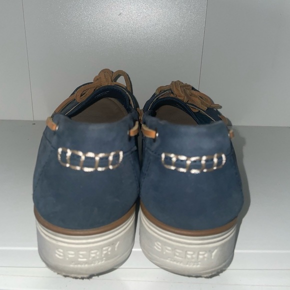 Platform sperry loafers lace up boating shoes navy blue sneakers tennis shoes - Picture 4 of 7